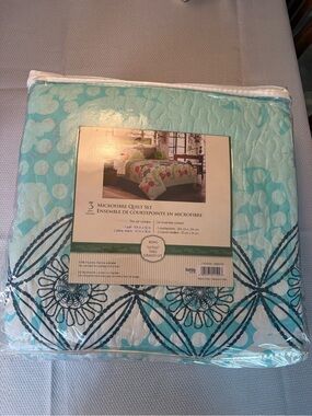 Microfibre Quilt Set - Aqua Floral Pattern